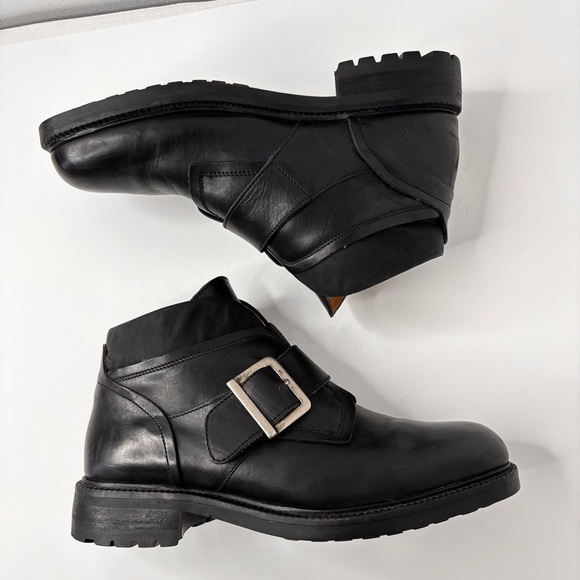 VTG Kenneth Cole Boots Mens 10.5 Black Leather Monk Strap Made in Italy 90s Moto main image 8